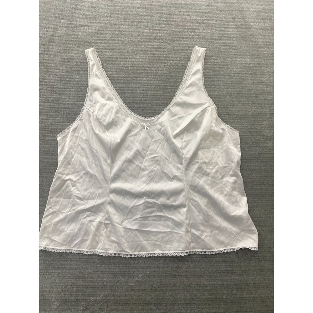 Vintage Vasserette Tank Top Camisole Womens 2XL White Lace Trim Lingerie 80s